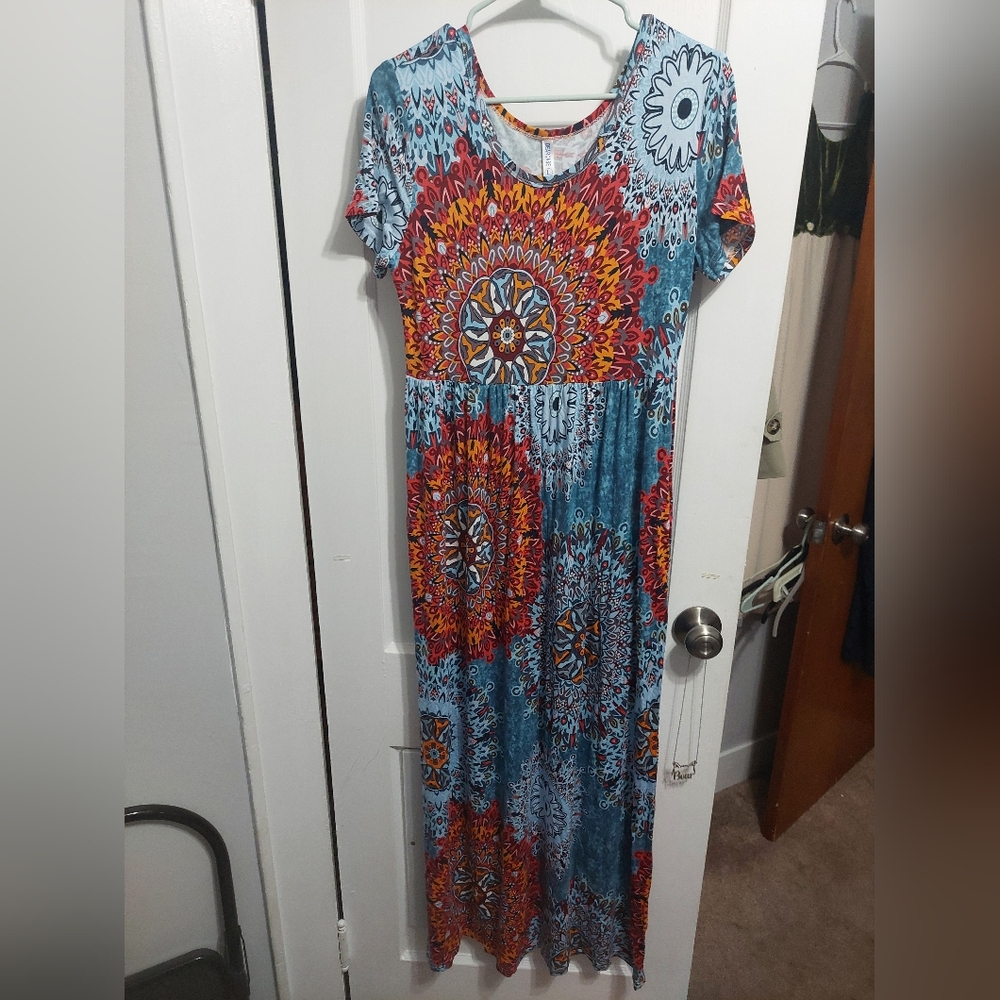 EUC Colorful Mandala Print Maxi Women's Dress large